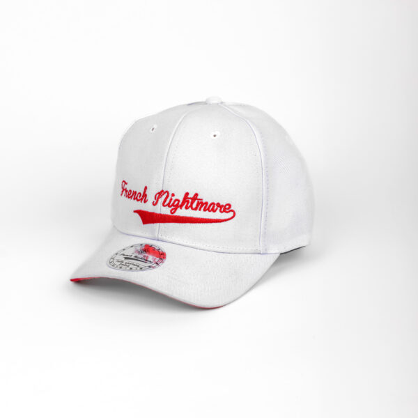 Cursif 6 pans Profil haut visière arrondie snapback blanc