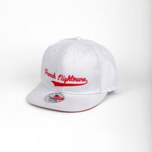 Cursif 6 pans Profil haut visière plate snapback blanc
