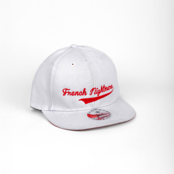 Cursif 6 pans Profil haut visière plate snapback blanc – Image 3