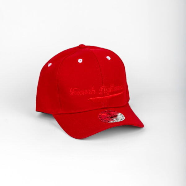 Cursif 6 pans Profil haut baseball visière arrondie snapback rouge – Image 3