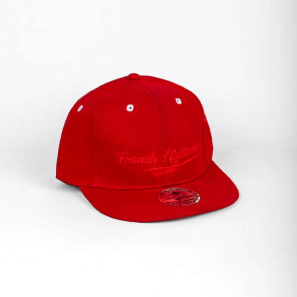 Cursif 6 pans Profil haut baseball visière plate snapback rouge – Image 3