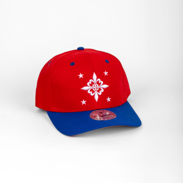 Royal Diamand 6 pans Profil haut rouge bleu visière arrondie snapback – Image 3
