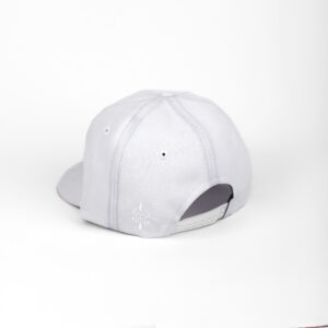 Cursif 6 pans Profil haut visière plate snapback blanc
